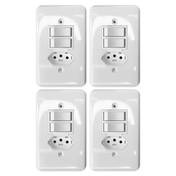 Kit 4 Interruptor Simples + Paralelo 6a com Tomada 250v 2p+t 10a Ilumi Cor:branco - 1 Kit 4 Interruptor Simples + Paralelo 6a com Tomada 250v 2p+t 10a Ilumi Cor:branco - 1