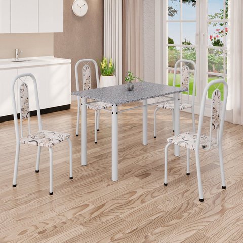 Conjunto de Mesa com 4 Cadeiras Lívia Branco/Arabesco