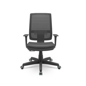 Cadeira Brizza Presidente Plaxmetal Tela Preta Base Standard Mecanismo Relax Assento Vinil Preto