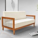 Ver imagem 3 de Kit 2 Poltronas e Sofá Living 2 Lugares Marilia 1,60m Linho Bege Base em Madeira Castanho - Pallazio