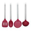 Ver imagem 2 de Jogo de Utensílios de Cozinha Silicone Premium Bordô Cabo Inox Elite 4 Peças