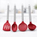 Ver imagem 1 de Jogo de Utensílios de Cozinha Silicone Premium Bordô Cabo Inox Elite 4 Peças