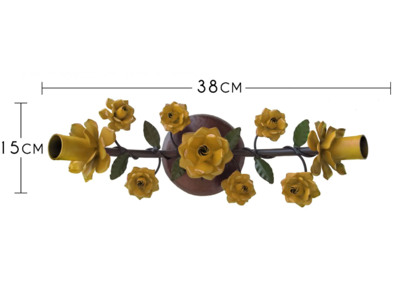 Arandela Decorativa Floral Rustico Para Ambiente Interno Libertas Rosas Artesanato Amarelo - 8