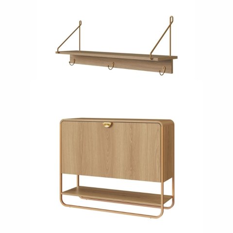 Kit Sapateira Orgânica Luna e Cabideiro com Prateleira Oslo Artesano MDP Hanover Base Metal Dourado