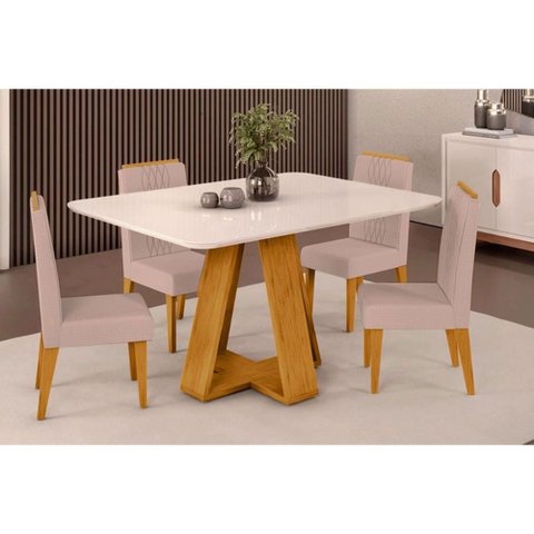 Mesa Sala Celeste 120 + 4 Cad Lia Cedro DJ Móveis