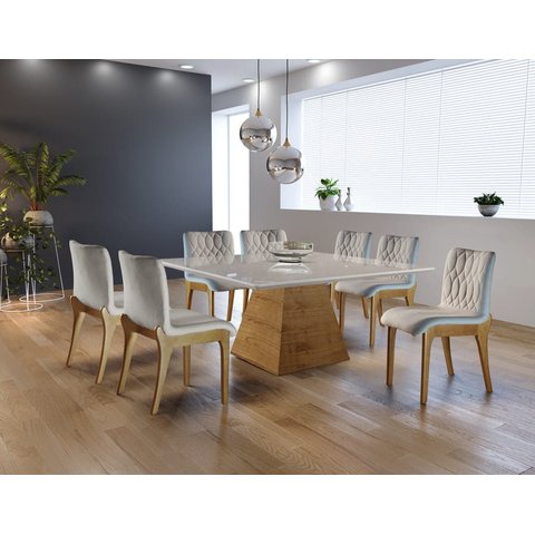 Sala de Jantar Moderna com 8 Cadeiras 1,50x1,50m - Velvet - Requinte Salas