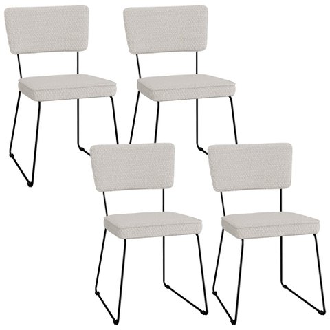 Kit 04 Cadeiras Decorativas Para Sala De Jantar Allana L02 Bouclê Cru - Lyam Decor