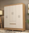Ver imagem 1 de Guarda-roupa Ecom Ii 128m com Cabideiros, 2 Gavetas e Prateleiras - Amendola Touch/ Off White Demóbi