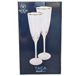 CJ 2 TACAS DE VIDRO P/CHAMPANHE C/BORDA DOURADA LINES 300ml wolff 29128 - 5 CJ 2 TACAS DE VIDRO P/CHAMPANHE C/BORDA DOURADA LINES 300ml wolff 29128 - 5