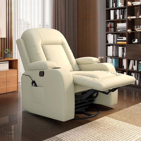 Poltrona do Papai Reclinável Massagem e Aquecimento Giratório Balanço 2 Porta Copos Mark Pu Bege G31