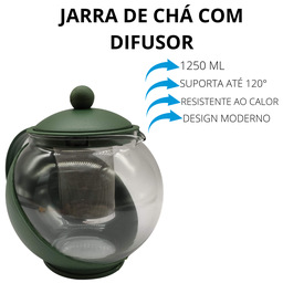 Chaleira Jarra de Vidro com Infusor Filtro Inox Bule de Chá 1,25l Verde - 3