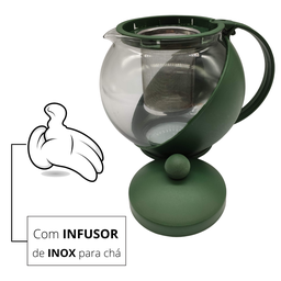 Chaleira Jarra de Vidro com Infusor Filtro Inox Bule de Chá 1,25l Verde - 4