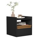 Ver imagem 2 de Mesa de Cabeceira Suspensa 1 Gaveta Porta Basculante Quarto:Fosco/Preto/Cedro