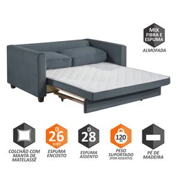 Sofá Cama Marcelle 2 Lugares 150 Casal Veludo Paris Pés de Madeira - Talento Móveis - 3