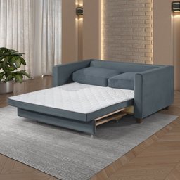 Sofá Cama Marcelle 2 Lugares 150 Casal Veludo Paris Pés de Madeira - Talento Móveis - 4