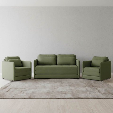 Sofá e 2 Poltronas Cama Retratil Compacta Dália Fixa Veludo K01 - D’Rossi