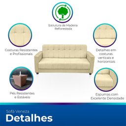 Sofá + 2 Poltrona para Sala de Estar Moderno Confortável Veneza Suede - 3