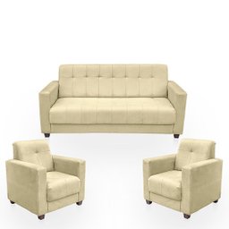 Sofá + 2 Poltrona para Sala de Estar Moderno Confortável Veneza Suede - 1