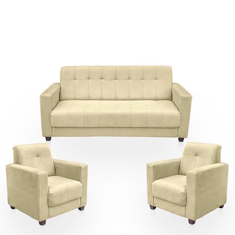 Sofá + 2 Poltrona para Sala de Estar Moderno Confortável Veneza Suede
