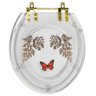 Assento Sanitário Poliester Oval Transparente Decorado Borboleta Vermelha com Ferragem Dourada - 1