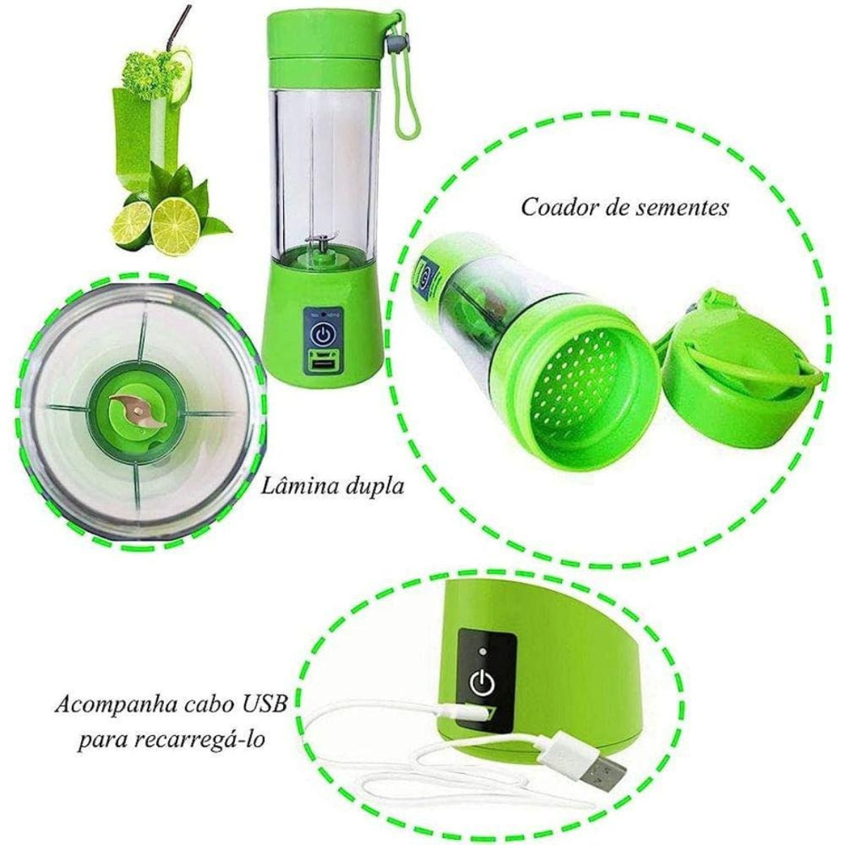 Mini Liquidificador Mixer Juice Garrafa Portátil USB Verde - 7