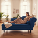Ver imagem 2 de Recamier Decorativo Divã Amsterdã 147cm Lado Esquerdo Suede Azul Marinho