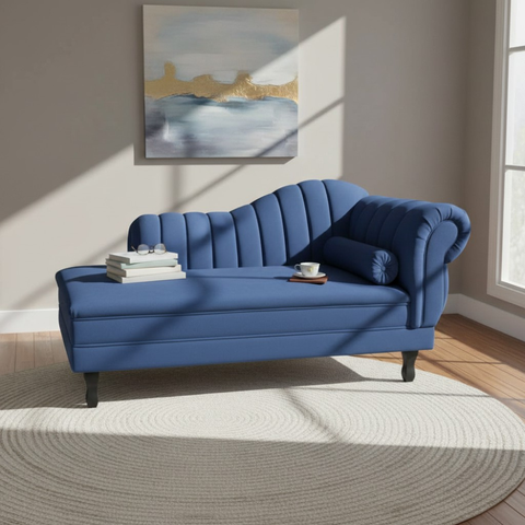 Recamier Decorativo Divã Amsterdã 147cm Lado Esquerdo Suede Azul Marinho