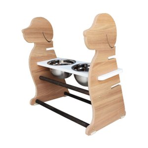 Comedouro Elevado Duplo Cachorro Porte Grande Pet Mdf Regulagem Altura Amadeirado