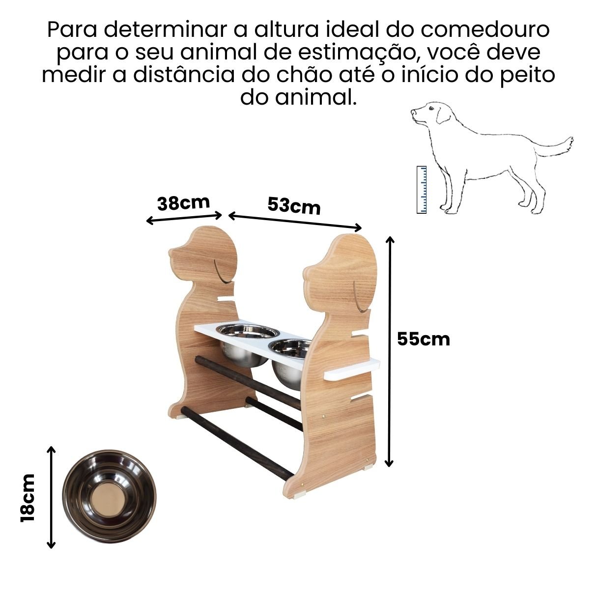 Comedouro Elevado Duplo Cachorro Porte Grande Pet Mdf Regulagem Altura Amadeirado - 2
