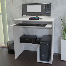 Escrivaninha Computador 690x420 C/ Suporte Cpu e Impressora - Branco - 4