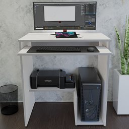 Escrivaninha Computador 690x420 C/ Suporte Cpu e Impressora - Branco - 2