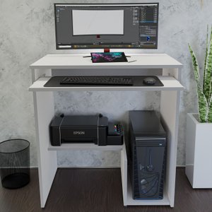Escrivaninha Computador 690x420 C/ Suporte Cpu e Impressora - Branco