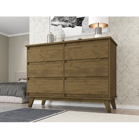 Cômoda Para Quarto Arezzo Chanel com 6 Gavetas na Cor Canela