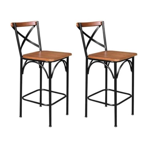 Kit 2 Banquetas Altas Paris Base Alumínio com Encosto Castanho Confort