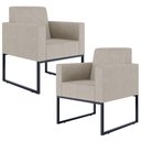 Ver imagem 1 de Kit 2 Poltronas Decorativas para Sala Recepção Base Fixa de Metal Helô L02 Linho Bege - Lyam
