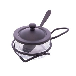 Queijeira com Colher Wolff Italy Preto Fosco de Vidro 16cm