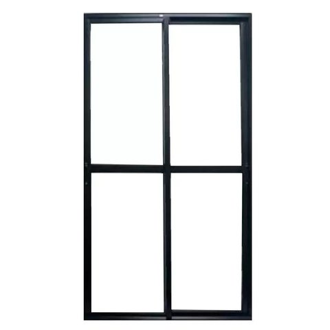 Porta de Alumínio de Correr 2 Folhas Com Trinco Lado Esquerdo 210x150cm Preto Allo Esquadrias