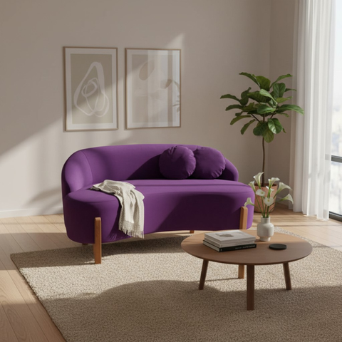 Namoradeira Sofá Feijão Moscou 150cm Orgânica Veludo Roxo