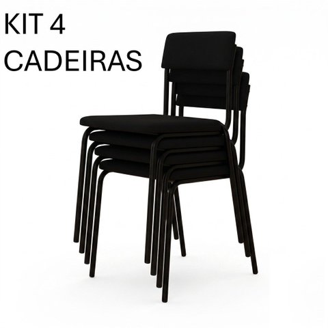 Kit 4 Cadeiras de Escritório Empilhável Hotelaria Hospital Auditório Fit Preto
