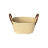 Cesto Fibra Natural Palha Trançada Bege com Alça Marrom Couro Sintético 25cm X 16cm - Paramount - 1