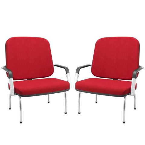 Kit 02 Cadeiras de Escritório Recepção com Braço Fixa Cromada Magno P03 Crepe Vermelho - Lyam