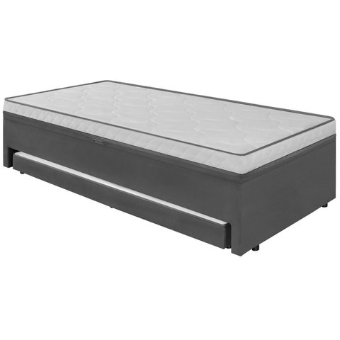 Cama Box Conjugada Solteiro 88x188 c/ Baú e Cama Auxiliar Maya Cinza Escuro