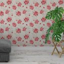 Ver imagem 2 de Papel de Parede Floral Vermelho com Fundo Bege - 3,00x0,50m