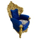 Ver imagem 4 de Poltrona Clássica Azul com Dourado a:133 L:92 P:90 Elegância e Sofisticação para Ambientes Refinados