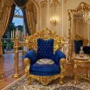Ver imagem 3 de Poltrona Clássica Azul com Dourado a:133 L:92 P:90 Elegância e Sofisticação para Ambientes Refinados