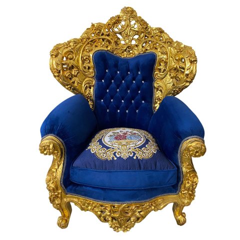 Poltrona Clássica Azul com Dourado a:133 L:92 P:90 Elegância e Sofisticação para Ambientes Refinados