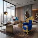 Ver imagem 2 de Poltrona Clássica Azul com Dourado a:133 L:92 P:90 Elegância e Sofisticação para Ambientes Refinados