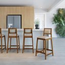 Ver imagem 7 de Banqueta Gabi Madeira Maciça Encosto Telinha C- 68cm Altura - Amêndoa Assento Estofado Linho Bege