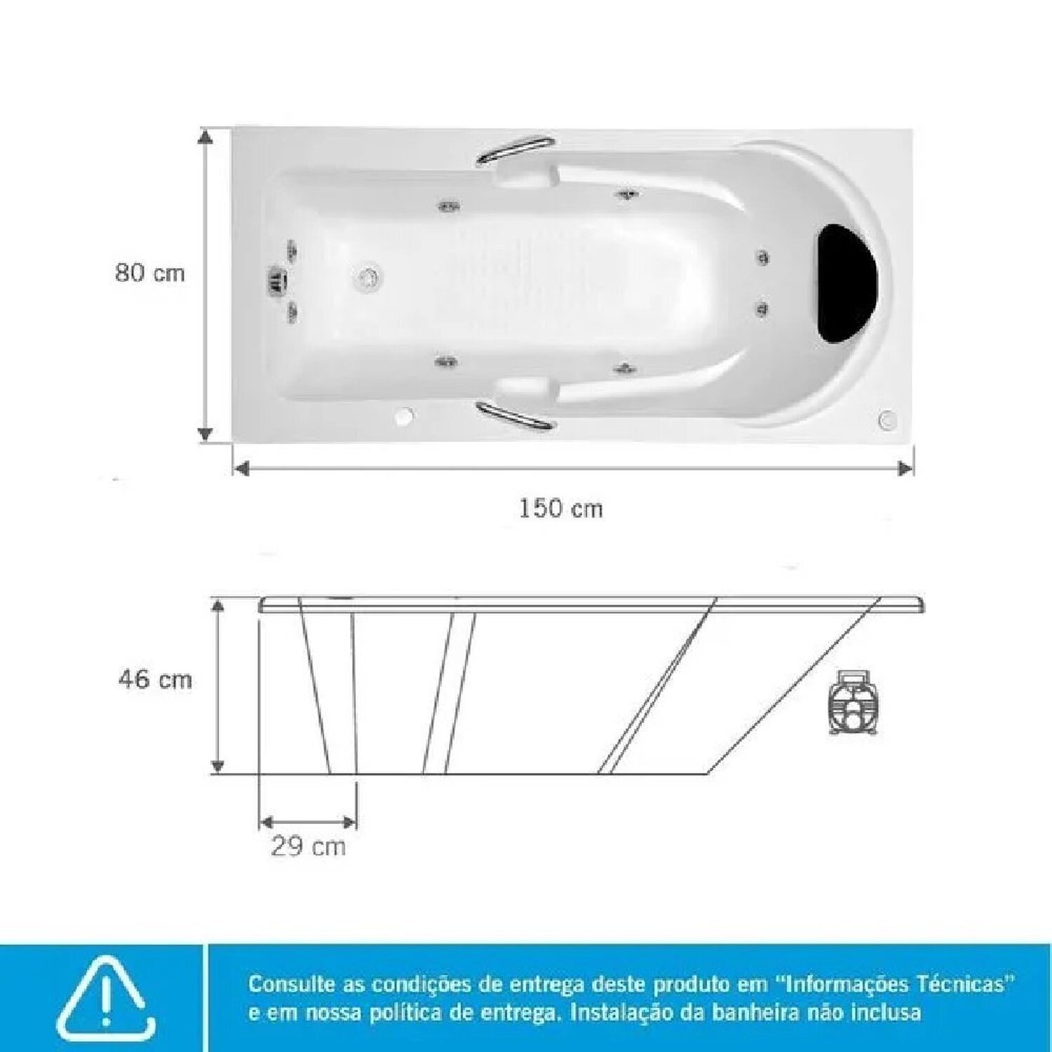 Banheira de Hidromassagem Capri Branca Astra em Gel Coat Gran Luxo 150x80x46cm - P3 - 220v - sem Aqu - 5