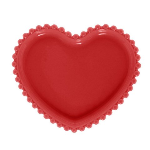 Prato de Porcelana Coração Beads Vermelho Bon Gourmet 17cm X 15cm X 2cm